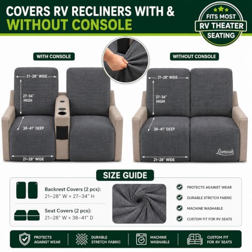 Grey RV Recliner Covers Set of 4 for Loveseat - Microfiber Fit for Thomas Payne RV Seating