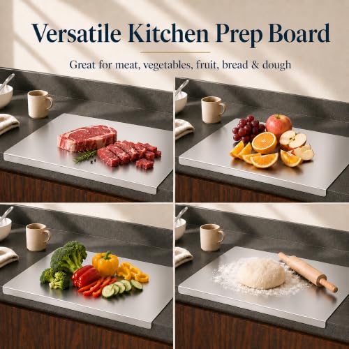 Stainless Steel Cutting Board with Lip, L-shaped Metal Chopping for