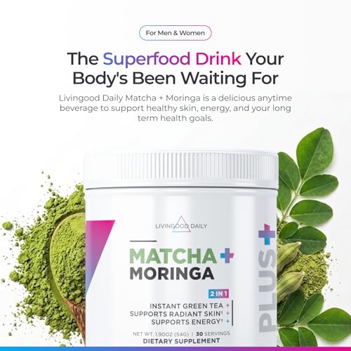 Organic Matcha and Moringa Green Tea Powder – Instant Superfood Blend, 30 Servings