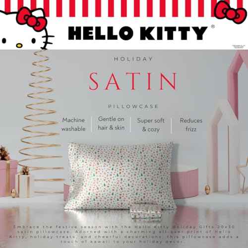 Collectibles Hello Kitty Santa Holiday Christmas Beauty Silky Satin Standard Pillowcase Cover 20x30 for Hair and Skin, (Officially Licensed Product) by Franco