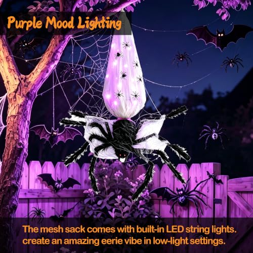 Halloween Animatronic Hanging Spider Decoration - 3FT Sound & Touch Activated with Egg Sack - Outdoor Indoor Haunted House Decor - Variation: Spider