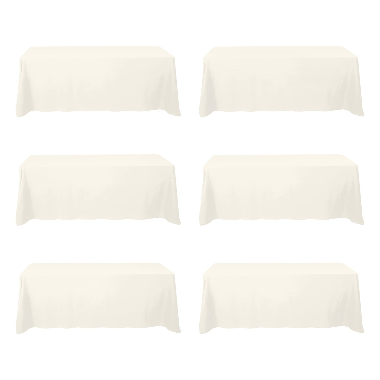 BRILLMAX 6 Pack Ivory Tablecloths 90 x 156 Inch for 8ft Rectangle Tables - 150 GSM Polyester Fabric, Floor Length Drop, Water, Stain & Wrinkle Resistant Cloth Cover for Wedding Reception Banquet