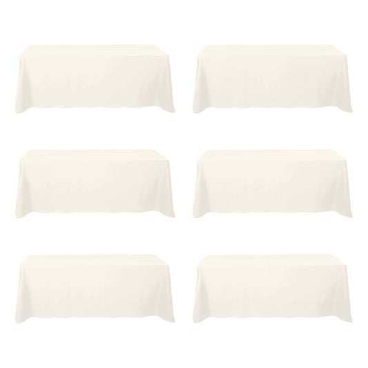 BRILLMAX 6 Pack Ivory Tablecloths 90 x 156 Inch for 8ft Rectangle Tables - 150 GSM Polyester Fabric, Floor Length Drop, Water, Stain & Wrinkle Resistant Cloth Cover for Wedding Reception Banquet