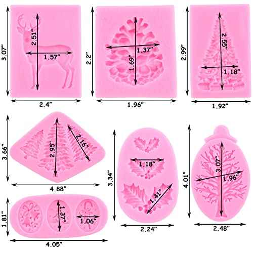 Zixiang Christmas Silicone Molds Christmas Tree Pinecone Bell Reindeer Holly Leaves Molds For Xmas Cake Decorating Cupcake Topper Candy Chocolate Gum Paste Set Of 7