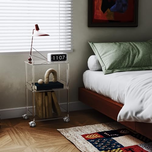 Acrylic Rolling Side Table - 3 Tier Movable End Table with Lockable Wheels