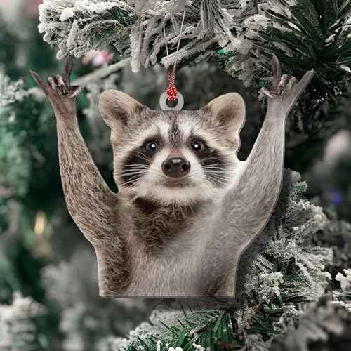 Raccoon Gifts - Raccoon Ornament - Racoon Decor - Racoon Lover - Animal Xmas Ornaments - Christmas Ornament 2025 - Suncatcher Effect Stained Glass Window Hanging - car Hanging Accessories