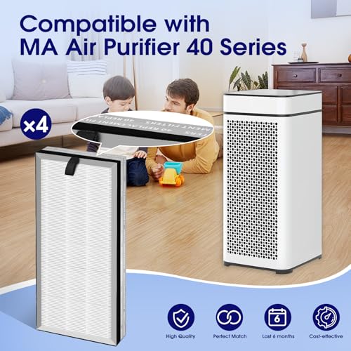 PEYWONE White 3-in-1 HEPA Filter Set for MA Air Purifier 40 Series - 4 Pack