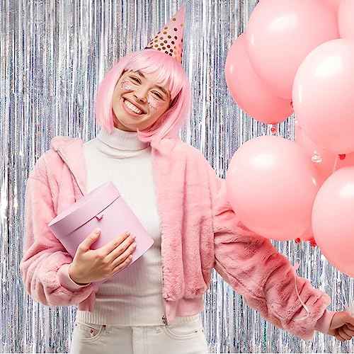 Silver Party Streamers 2Pack Metallic Tinsel Foil Fringe Curtains 3.3X 8.3ft Party Decors for Photo Booth Photoshoot Bridal Shower Engagement Disco Bachelorette Party Decors Streamers for Christmas