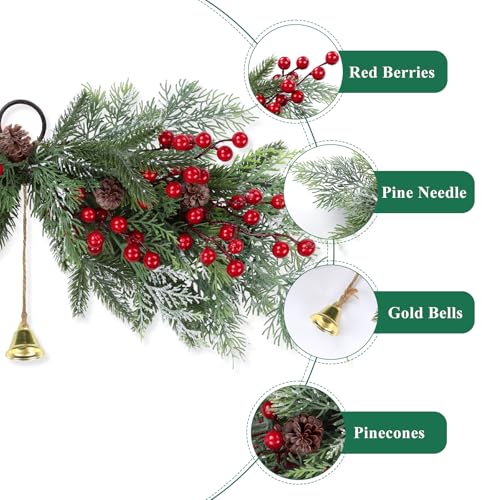 SHACOS 2 pcs 26 inch Artificial Christmas Swags Cedar Swag with Red