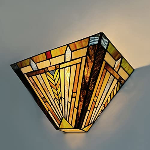 Mission Style Tiffany Wall Sconce Lighting - 2-Light Stained Glass Wall Lamp