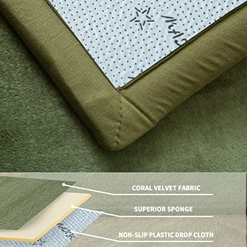 MAXYOYO Olive Green Coral Velvet Area Rug 59x78in with Non-Slip Backing, Thick Japanese Tatami Mat for Living Room & Bedroom