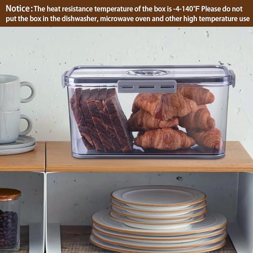 Gifhomfix Large Grey Bread Box with Airtight Seal & Time Recording Dial - Kitchen Counter Storage Container for Homemade Bread, Bagels, Donuts, Cookies
