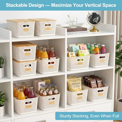 Bagnizer 2 Pack Tall Plastic Storage Bins with Bamboo Lids, 10.8qt
