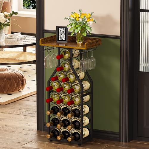 X-cosrack Freestanding Wine Rack for 19 Bottles with Glass Holder, Home Bar & Kitchen Storage