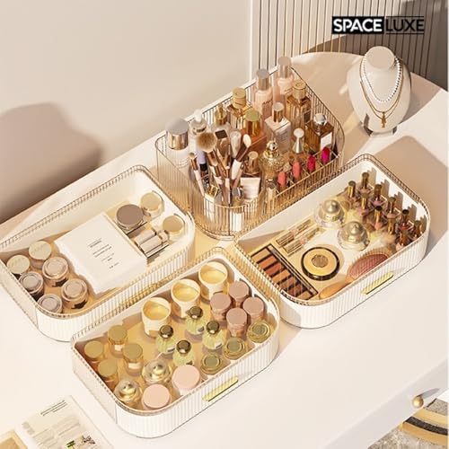 Large Makeup Organizer with Drawers, 360° Rotating Brush Holder