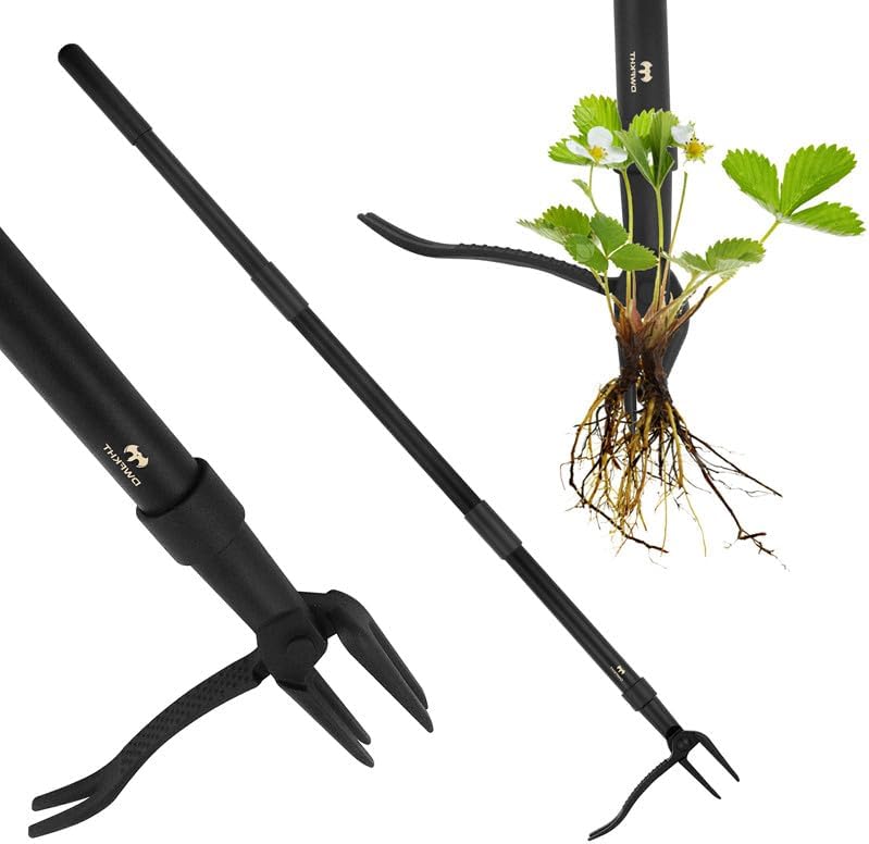 Stand Up Weed Puller Tool by [Brand Name] - Heavy Duty 47.8'' Long Handle with 4-Claw Steel Head for Effortless Weeding