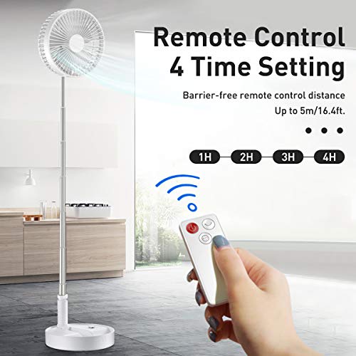 AICase White Portable Folding Fan with 7200mAh Battery, Adjustable Height & Quiet Operation