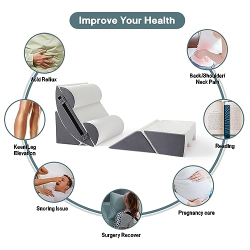 Yojoker 6-Piece Memory Foam Orthopedic Bed Wedge Pillow Set for Post Surgery & Pain Relief – White Grey