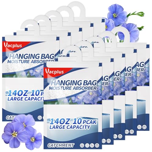 Vacplus Moisture Absorbers 10 Pack - Hanging Closet Dehumidifier Bags with Linen Fragrance, 14.0 Oz - Fresh Linen Variant