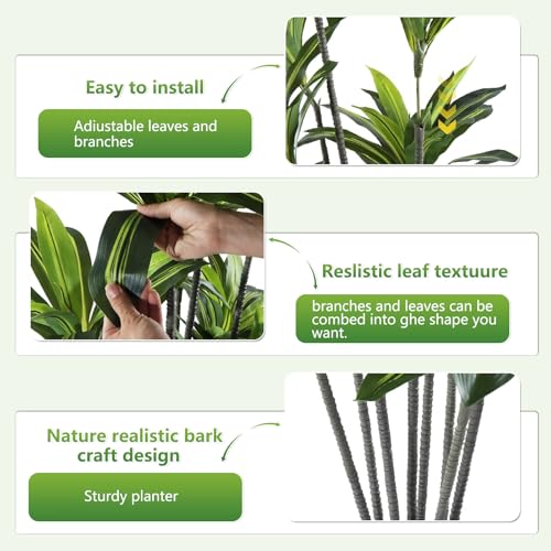 CyanZen 4ft Artificial Dracaena Tree - Large Indoor Faux Plant with Realistic Leaves