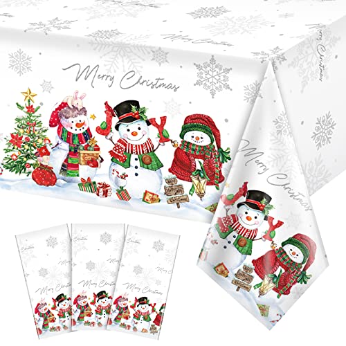 Christmas Snowman Tablecloth 3-Pack 54x108in White Snowflake Holiday Party Cover