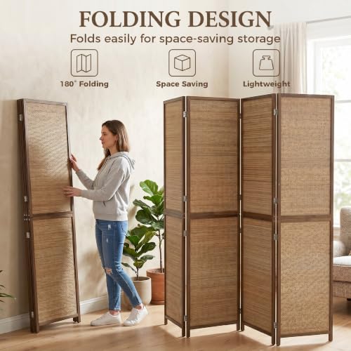 HOMCOM 4-Panel Boho Brown Room Divider - 6 ft Tall Folding Privacy Screen