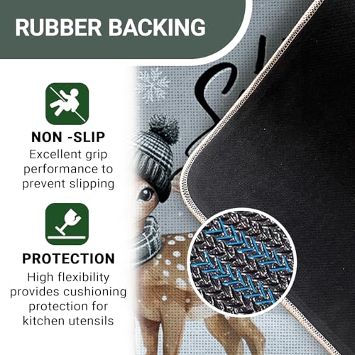 Gray Deer Snowman Winter Reindeer Kitchen Rugs Set of 2 - Non-Slip Decor Mats