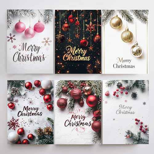 24Pack Christmas Greeting Cards with Envelopes & Stickers, Merry Christmas Cards Bulk, 5x7in Assorted Holiday Cards, Holiday Party Favors for Loved Ones, Friends and Family, 6 Designs - C