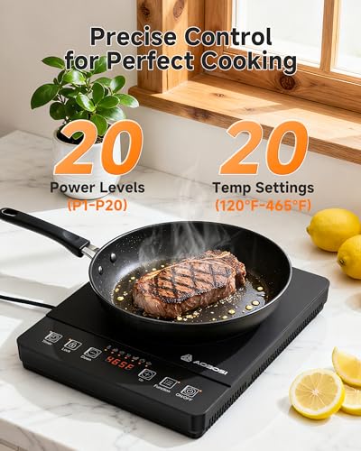 AAOBOSI 6.8 Inch Portable Induction Cooktop 1800W with 20 Temp & Power Levels
