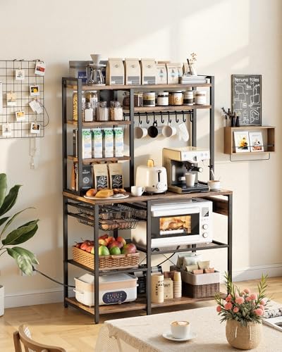 VEVOR Kitchen Bakers Rack with Power Outlets 35.4x15.7x70.9 Inch - Microwave Stand & Storage Organizer