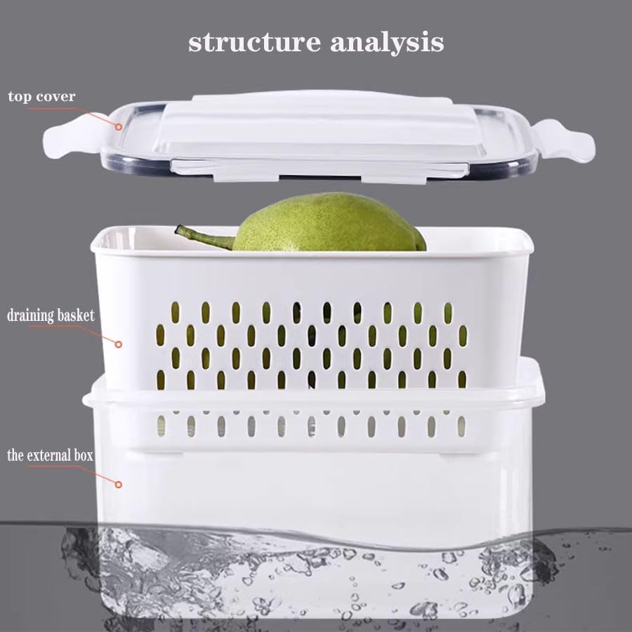 Skiennix 3 PCS Food Storage Containers - Stackable BPA-Free Fresh Keeper Boxes with Lids & Drain Basket