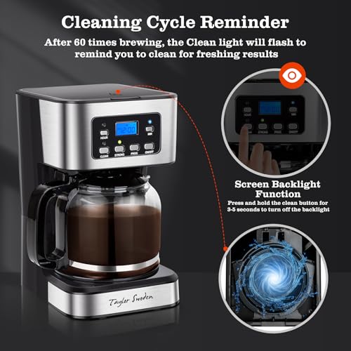 Black Programmable 12-Cup Coffee Maker with LCD Display & Auto Shutoff