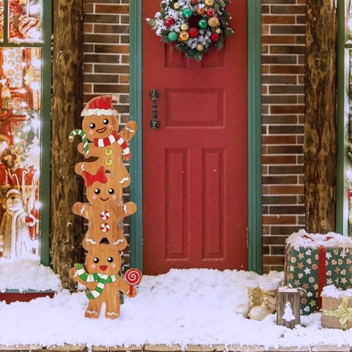 Whaline 41.7in Christmas Gingerbread Man Wooden Porch Sign Holiday Welcome Decor