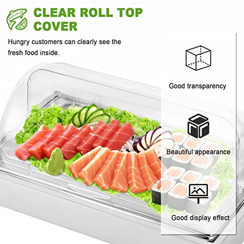 Ice Food Serving Display Tray with Clear Roll Top Cover & 2 Ice Packs