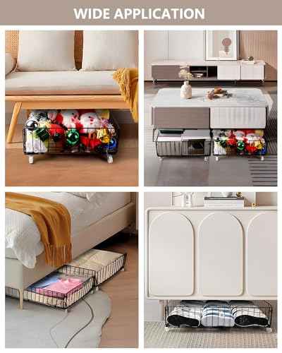 Jifader 4 Pack Under Bed Storage Drawers with Wheels - Large Capacity Shoe & Toy Organizer