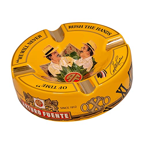Large Arturo Fuente Yellow Porcelain Cigar Ashtray - 8.75" with 4 Slots
