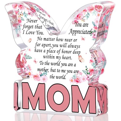 Birthday Gifts for Mom Birthday Gifts for Mom from Daughter Son, Mom Birthday Gift Ideas Unique Christmas Mothers Day Best Mom Ever Gift New Mom Single Mom Stepmom Butterfly Shaped Acrylic Plaque Sign