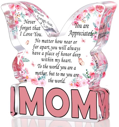 Mom Butterfly Engraved Christmas Stocking Stuffer Plaque - 4x4 Acrylic Gift