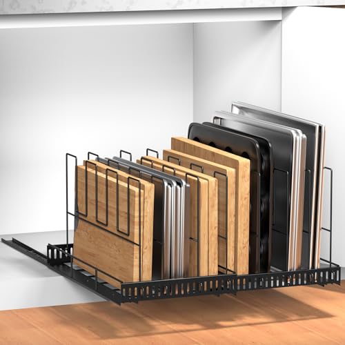 Housolution Black Expandable Pull-Out Baking Tray & Cookie Sheet Organizer with 8 Dividers