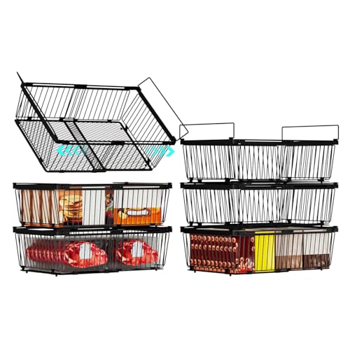 Black Large Freezer Organizer Bins for 10-20 Cu.Ft - 6 Pack, Leak-Proof Bottom