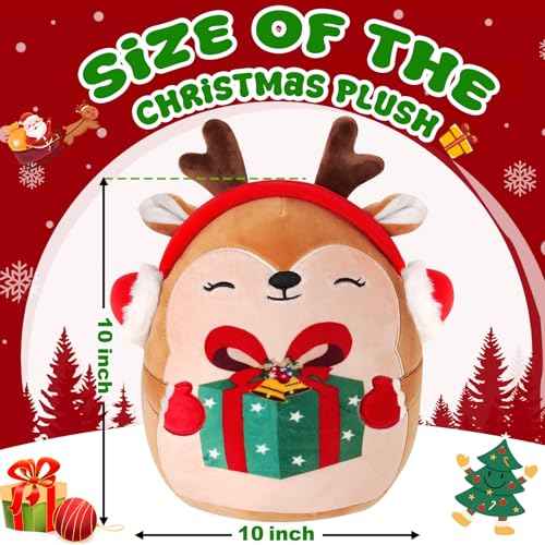 Christmas Stuffed Animals Plush Toys - 10 Inch Soft and Hugging Deer Stuffed Animal Plushes for Kids, Girls & Boys - Ideal 2025 Christmas Collectible Toys Gifts Holiday Home Decorations
