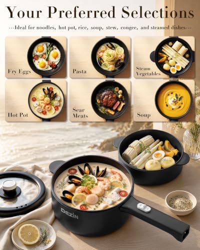 Dezin 2L Electric Hot Pot & Non-Stick Cooker - Matte Black, 700W Adjustable Power