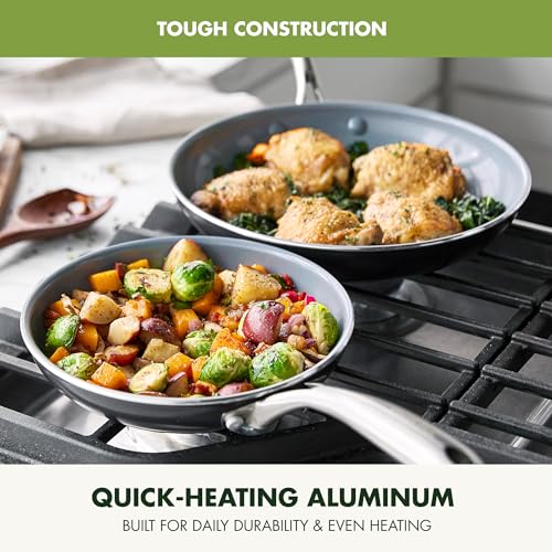 Ceramic Nonstick Frying Pan Set - 8" and 10" Skillets with Silver Handles, PFAS-Free, Oven & Dishwasher Safe