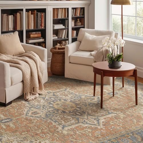 6x9 Terracotta Rust Earth Tone Vintage Boho Area Rug - Midlight Almond Toffee Variation