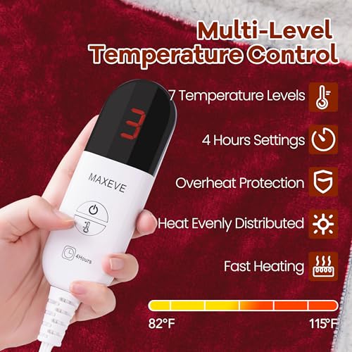 MAXEVE Heated Wearable Blanket with Foot Pocket & Sleeves - Wine, Long