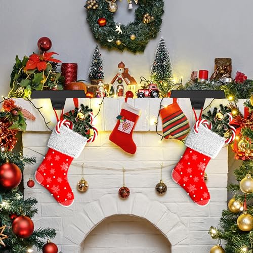 Palonu Black Stocking Holders 2 Pack Heavy Duty Mantle Hooks Non-Slip Christmas Decor