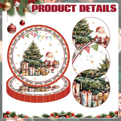 Christmas Paper Plates Set 48PCS Tree Design Red & Green Holiday Party Dinnerware