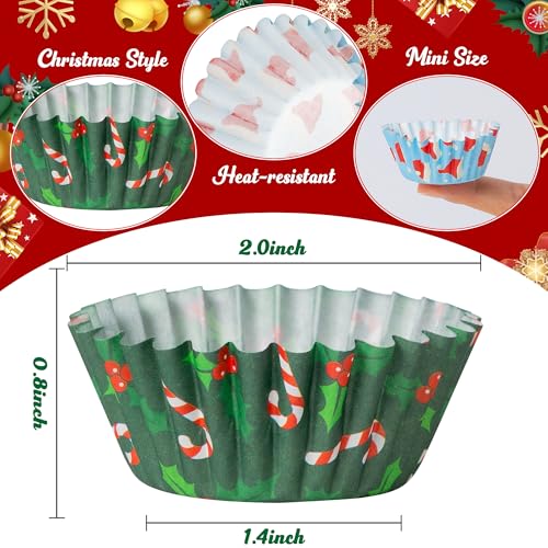 COcnny Christmas Mini Cupcake Liners with Mini Santa Hat Design - 600pcs Holiday Baking Cups, Muffin Wrappers for Xmas Party