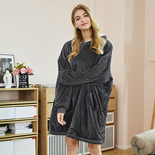Felicigeely Dark Grey 35in Blanket Hoodie Wearable Blanket Sweatshirt for Women