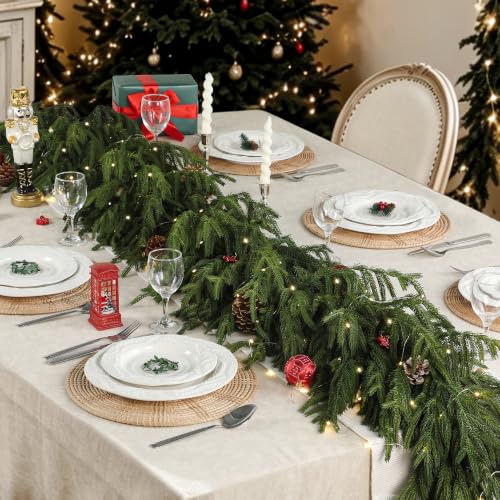 9FT Norfolk Pine Garland with Separate Lights,Lush Christmas Mantle